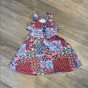 Jona Michelle Red and Blue Patchwork Dress